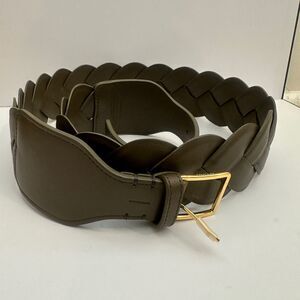 NWT Altuzarra Skinny Olive Brown Braided Leather Belt with Gold Buckle Sz L